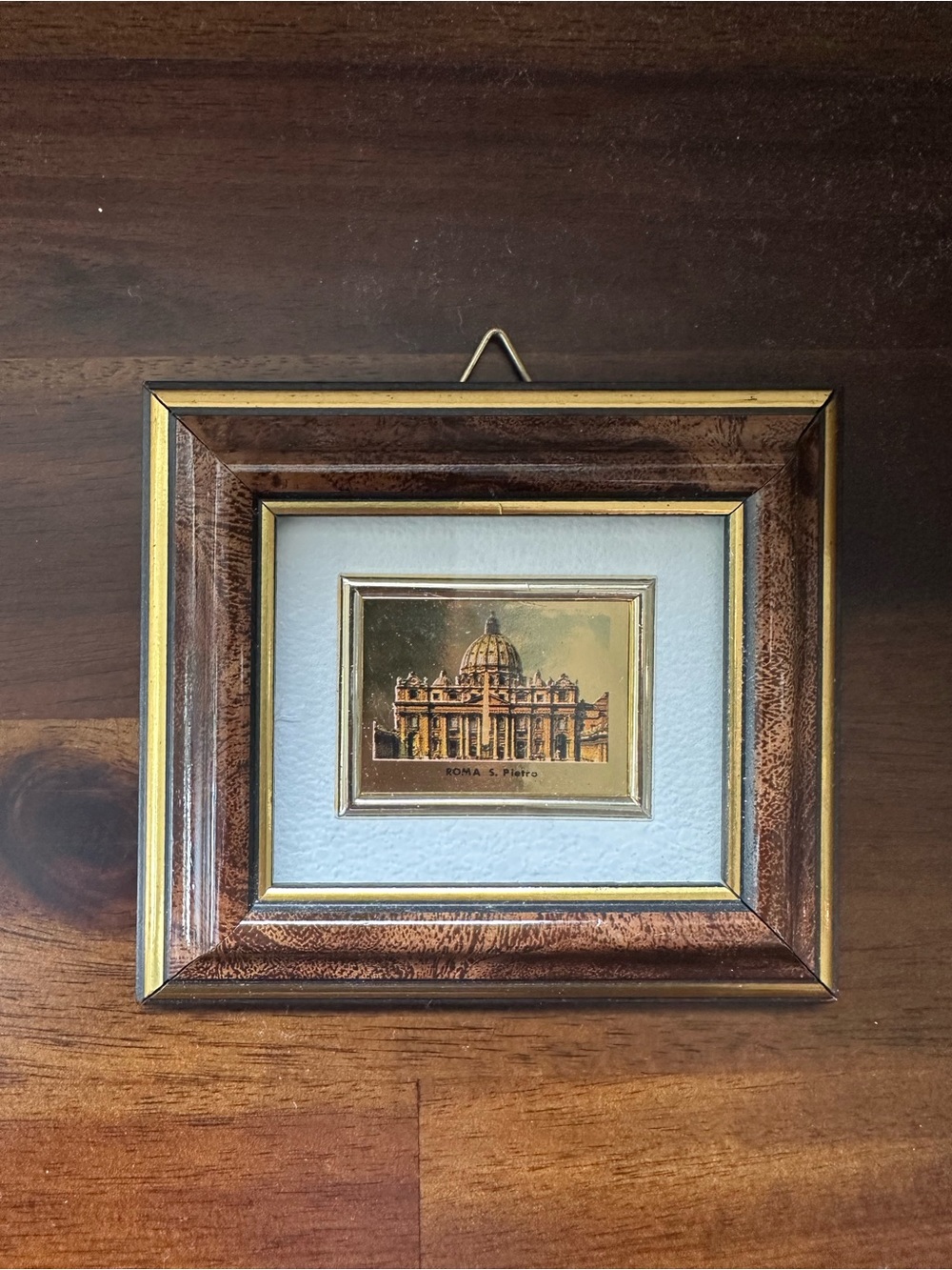 Framed Miniature Rome S Pietro- 23K gold leaf chromalithograph